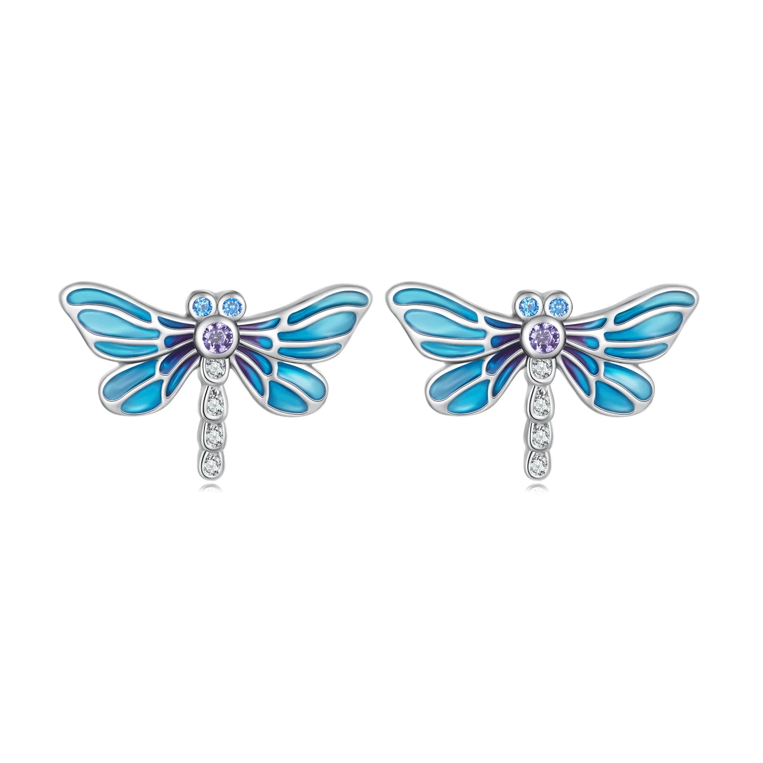 925 Sterling Silver Dazzling Dragonfly Stud Earrings Vintage Delicate Women Earrings Fine Jewelry Gift BSE694
