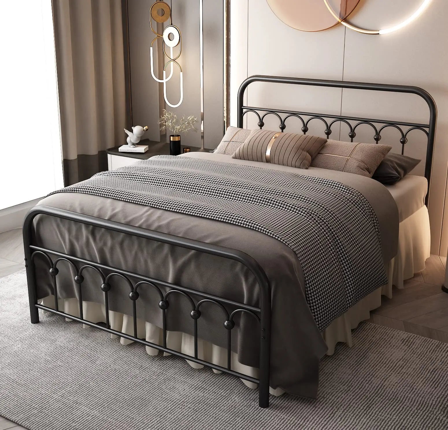 Simple and Generous Metal Bed Black White Iron Single Bed Metal Bed Frame Use for Bedroom