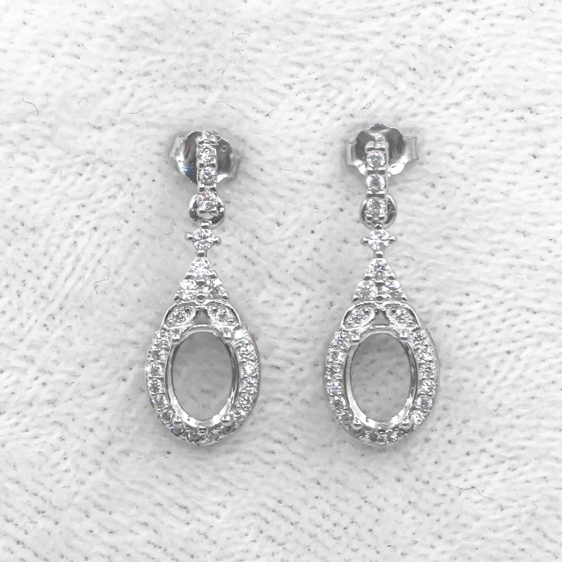 Sterling Silver 5*7mm Semi Mount Stud Eardrops Empty Frame Support Blank Setting S925 Base Without Center Stone DIY for Inlay