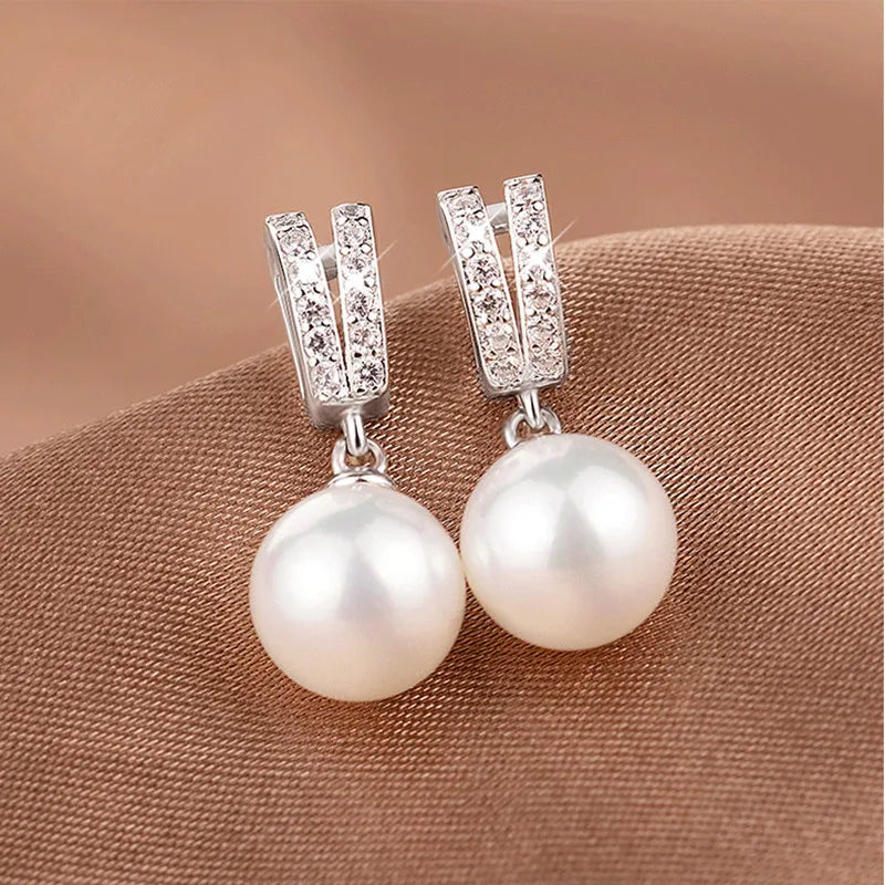 CAOSHI 2025 Elegant Korean Imitate Fresh Water Pearl Dangle Jewelry Women 925 Silver Plated Zircon CZ Pearl Wedding Drop Earings