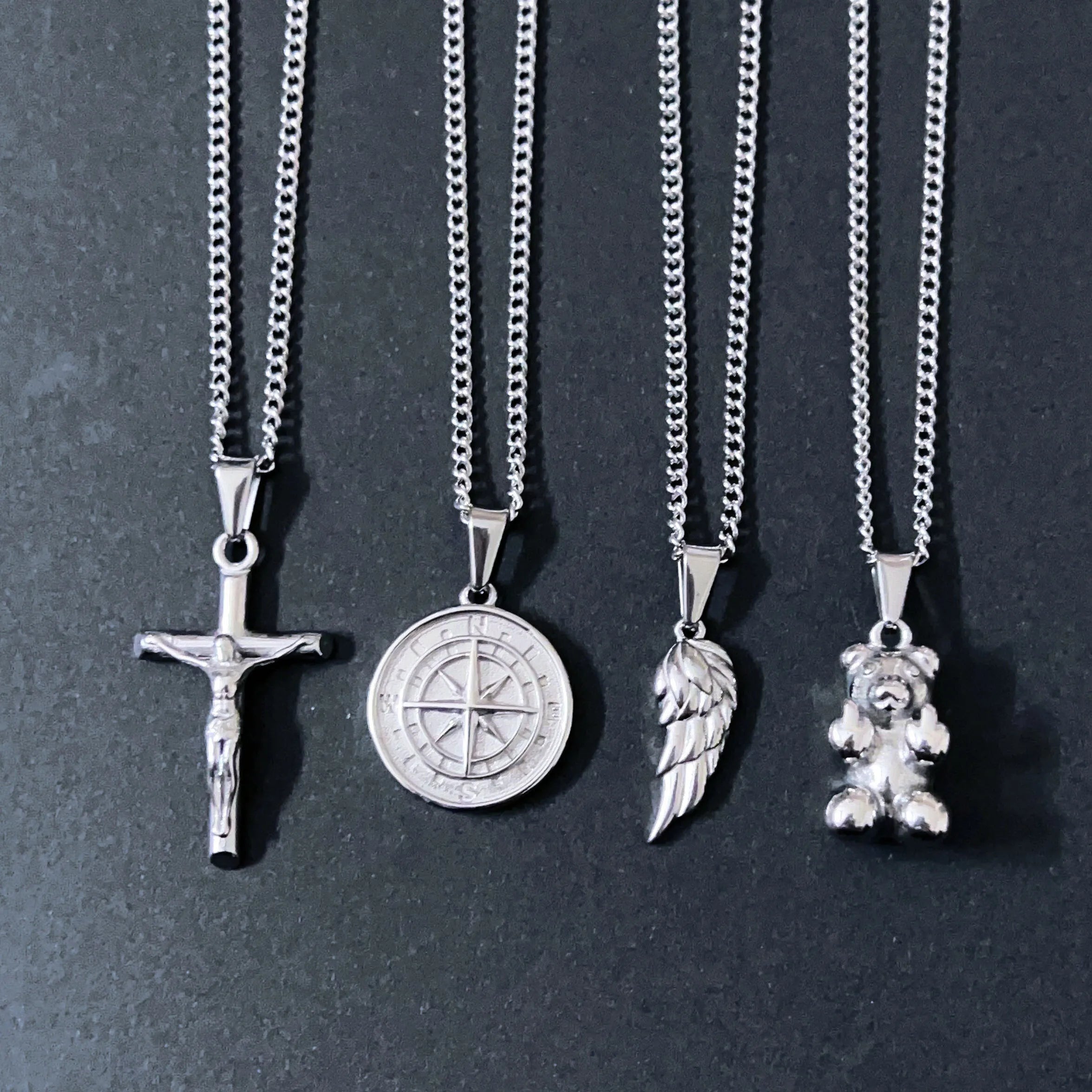Hot Fashion Travel Compass Jewelry Gold Silver Men Crucifix Cross Necklace Waterproof Stainless Steel Offensive Bear Necklace