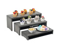 3 layers rustic burnt dark brown wood cake dessert display riser stand with blackboard board