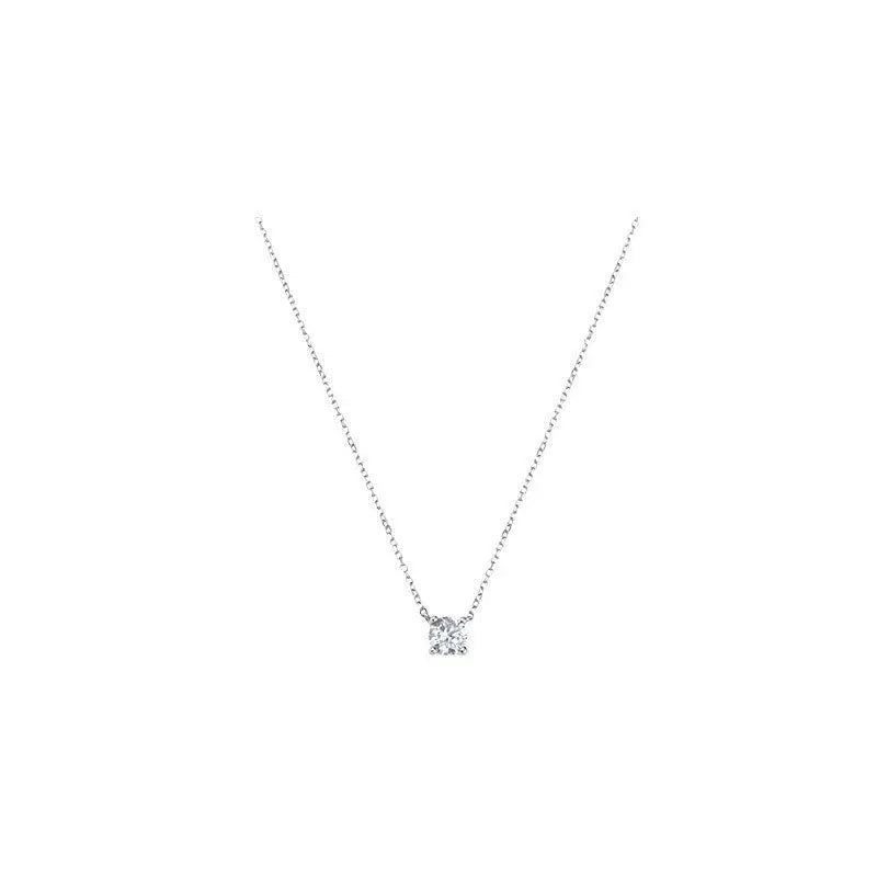 Minimalist Shinny Jewelry Solid 925 Sterling Silver Crystal Necklace Geometric Cubic Zirconia Round Pendant Necklace for Women