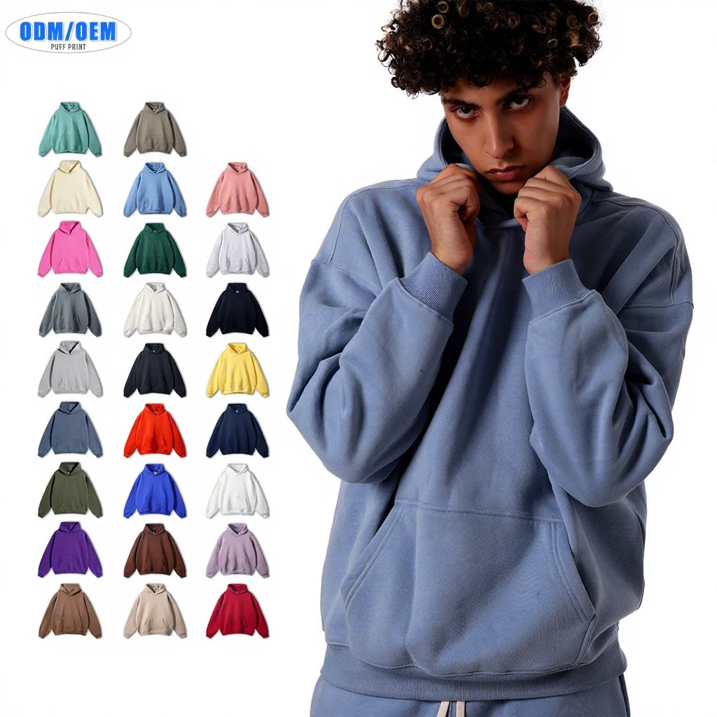 Wholesale Luxury Custom Heavyweight Men Oversized Hoodie Manufacture Heavy Cotton 100% 350g Fleece Hoodie No Drawstring