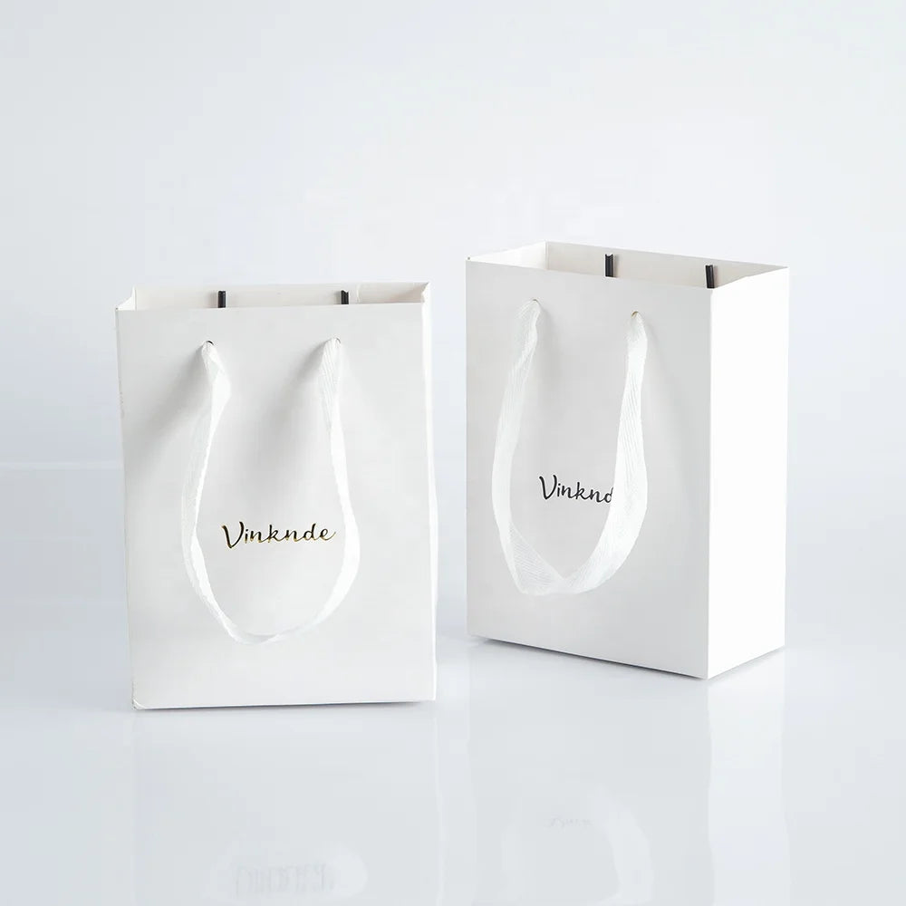 15x6x20cm Small White Luxury Gift Paper Shopping Bag for Jewelry Custom Printed with Ribbon Handle Multiple Sizes Available