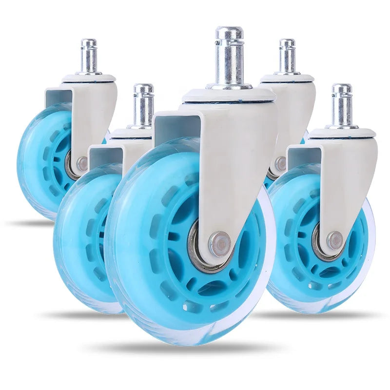 Modern 3 Inch Blue Office Chair Caster Adjustable Steel Furniture Wheel 75mm Transparent Rubber Plastic