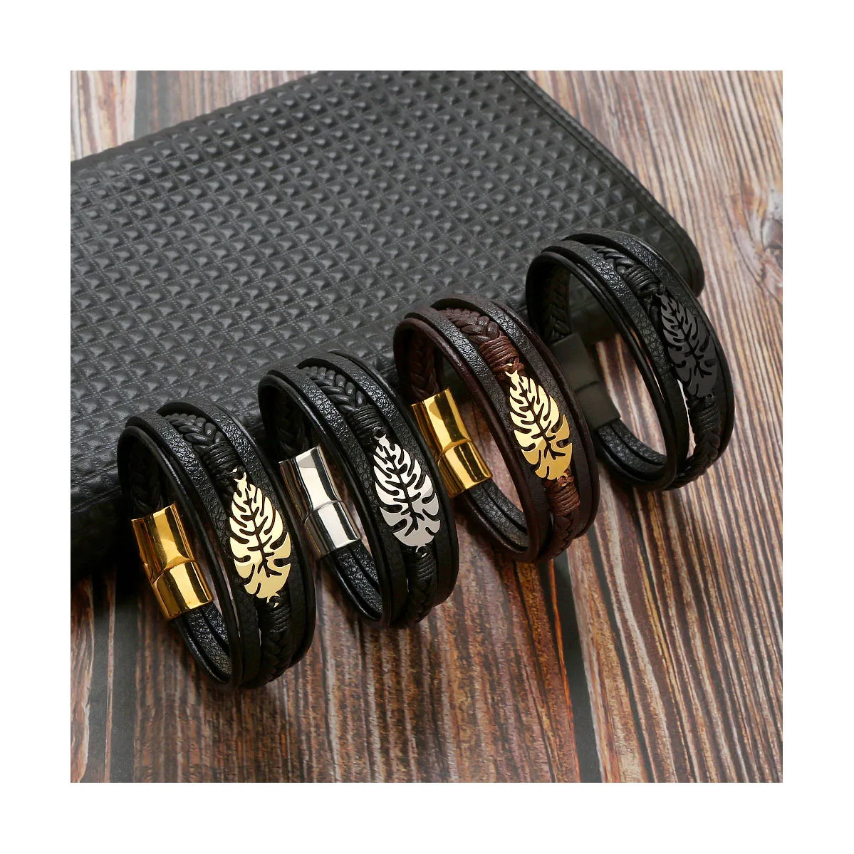 Wholesale Fashion Bracelet for Men High Quality Stainless Steel Leather Cuff Bracelet With Magnetic Clasp Leather Wristband