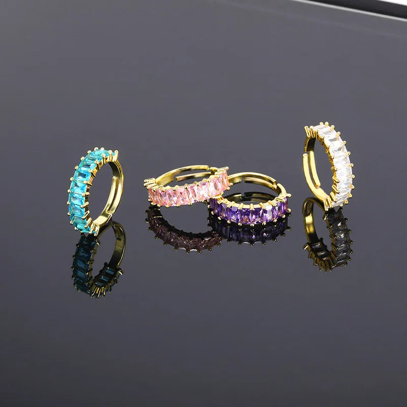 Luxury Hot Popular New Design Fashion 18K Gold Plated  Wedding Crystal Finger Ring Women Iced Out  Cubic Zircon Tennis  Ring