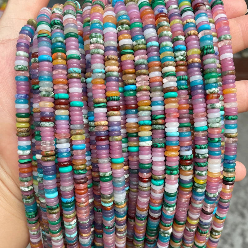 Colorful Gemstones 2x6mm Rondelle Spacer Beads Mix Natural Stone Heishi Beads Loose Spacer Beads for Jewelry Making