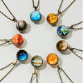 1PC Vintage Sun Earth Jupiter Planet Glass Ball Pendant Link Chain Necklace Glow in the Dark Fashion Jewelry Gift for Women