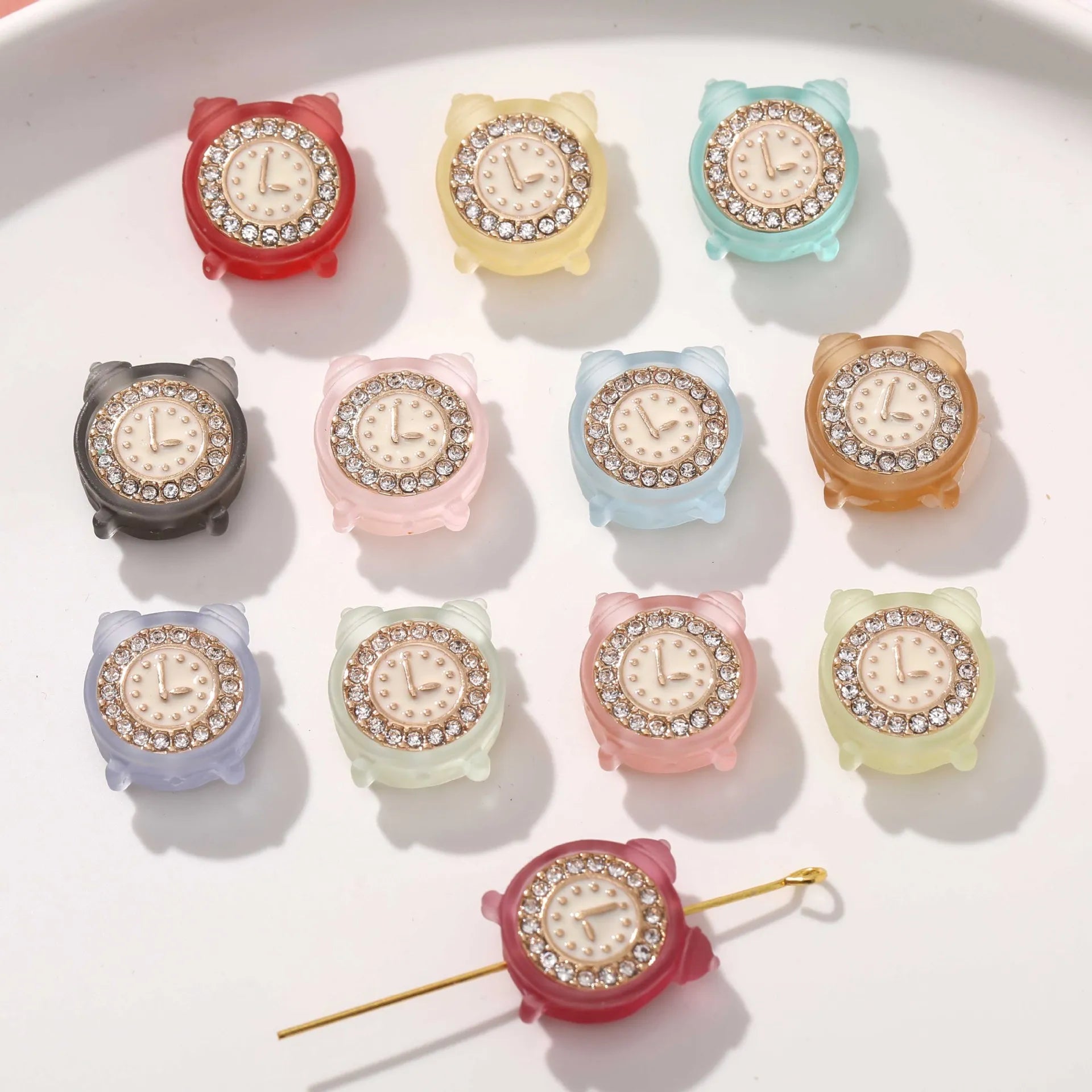 Delicate 15*18mm Colorful Frosted Mini Diamond-Encrusted Clock Beaded Geometric Resin Beads DIY Bracelet Earring Accessories