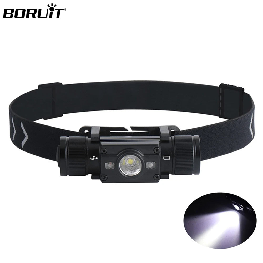 Boruit Rechargeable Head Light 18650 Battery Led Light 6 Modes Headlamp Ipx6 Waterproof Headlight