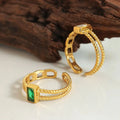 FY Simple Minimalist Jewelry Women Girls Rings Sports No Fade Stainless Steel Emerald Clear Zircon Rectangle Opening Finger Ring