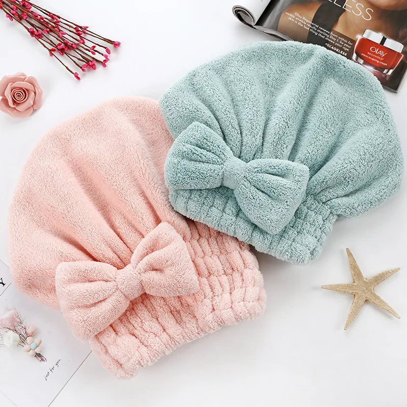 Women Coral Fleece Super Absorbent Quick Hair Drying Hat Bath Saunas Spa Hair Cover Hair Speed Dry Bathing Hat Towel Shower Cap