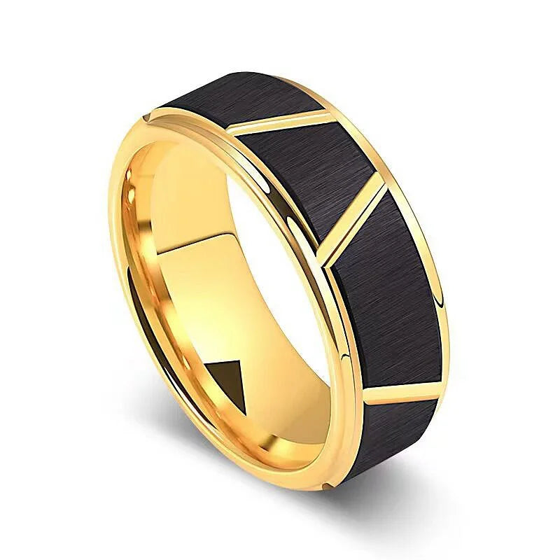 Stylish Stainless Steel Men's Ring Classic Black Gold Two-tone Personality Temperament Couple Ring Wedding Birthday Gift