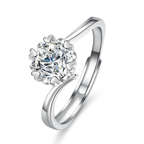 Somen Trendy Adjustable Finger 925 Silver Ring for Women Moissanite Heart Ring 1.0ct Engagement Rings Fashion Jewelry