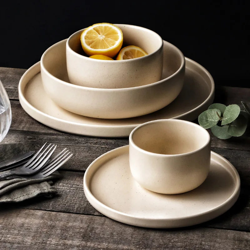 Modern Japandi Design Porcelain Rice Bowl Vegetable Soup Set Eco-Friendly Matte Finish Microwave-Safe 6-10 Pieces for Party