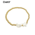WT-MPB059 Leisure Style Gold 4mm Round Beads Moon Star Bracelet Fashion Lady Charming Shell Handmade Brass Flexible Bracelets