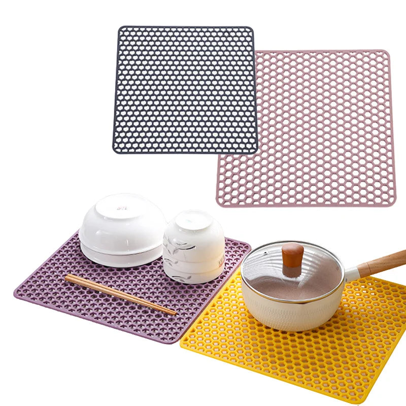 Thickened Anti-Hot Insulated Silicone Placemat Bowl Pan Mat with Carved Hollow Design Protective Sink Bottom Trivert Drying Mat