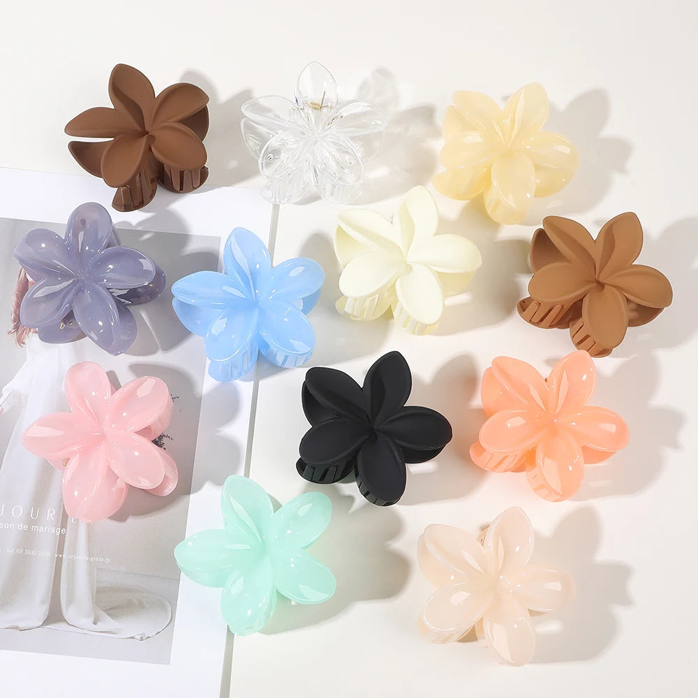 Wholesale New Plastic Flower Hair Clips 7.5cm Fashion Matte Jelly Color Hair Claw Clips Accessories for Girls