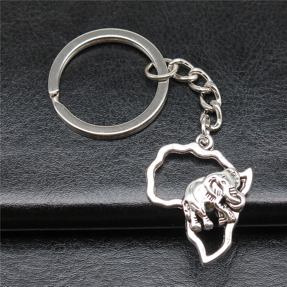 WYSIWYG 28x22mm Zinc Alloy Antique Silver Plated African Series Elephant Key Chain for Souvenirs Gift P1-ABD-C15278