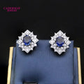 925 Sterling Silver Oval Sapphire Moissanite Stud Earrings 6x8mm Blue Synthetic Corundum Luxury Engagement Jewelry