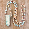 Newest Classic Gold Plated Mala Necklace Natural Shoushan Jasper Healing Chrysocolla Point Chakra Prayer Jewelry Unisex Gift