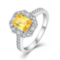 18K Platinum Plated 925 Silver Square CZ Diamond Rings Wedding Fine Jewelry with Yellow Green Blue Pink Stone Designs for Women