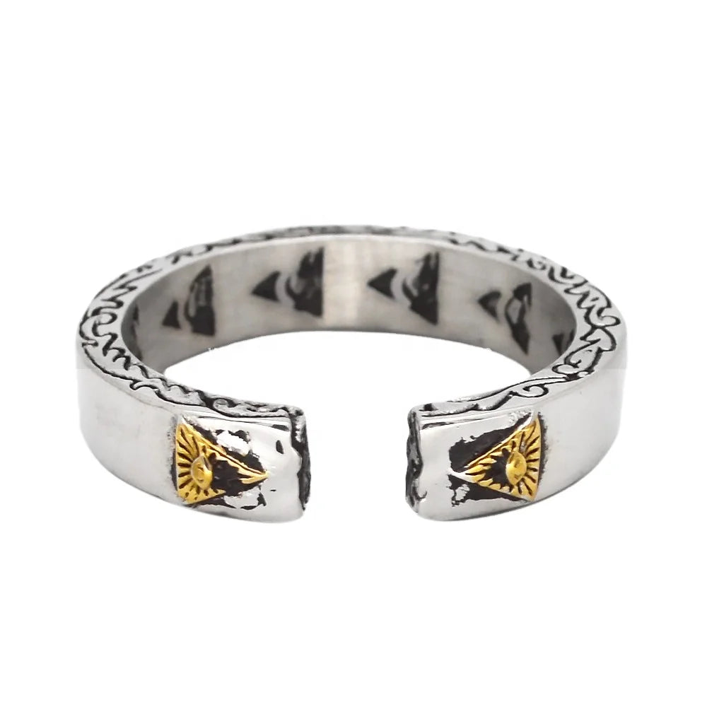 New Design the Eye of Providence Ring Open Stainless Steel Illuminati Powerful Ring of Wish and Protection Freemason Men Jewelry