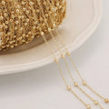 Brass 18k Gold Plated Won't Fade Chain for Jewelry Making Findings Figaro Chain With Golden Beads