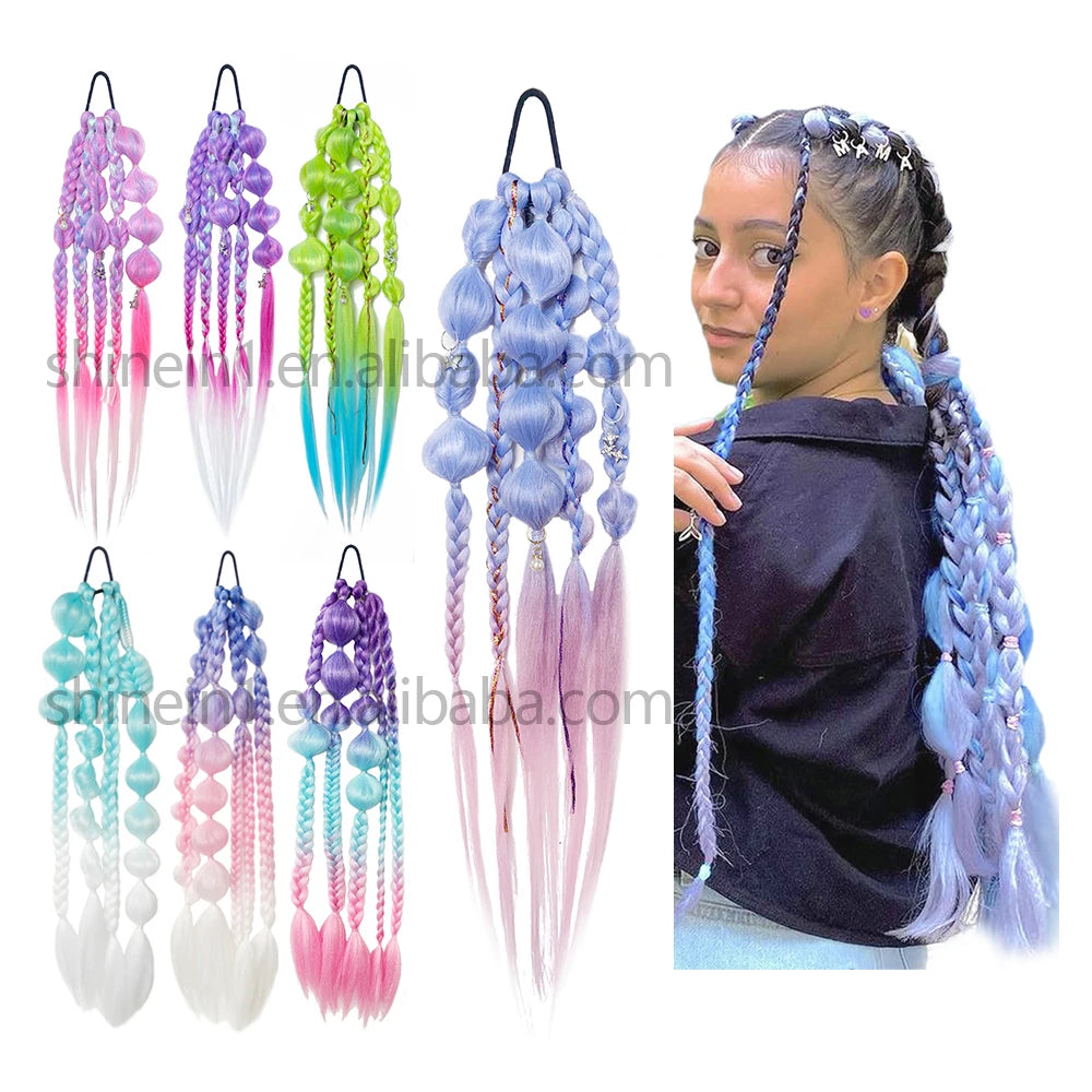 Wholesale 24 Inch Unicorn Handmade Crochet Box Bubble Lantern Braids Ponytail Synthetic Mermaid Colored Braiding Hair Extension