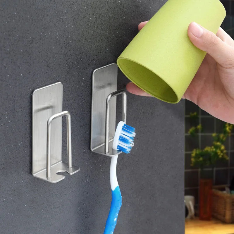Wall Mount Toothbrush Holder Stainless Steel Toothbrush Cup Dispenser Stand Accessories Organizer for Bathroom