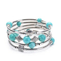 Beaded Bangle Wrap Bracelet Fashion Bohemian Jewelry Multilayer Charm Bracelet with Thick Silver Metal Beads Gift for Women