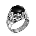 Round Carve Black Onyx Gemstones Ring Vintage Ethnic Silver Jewelry 925 Sterling