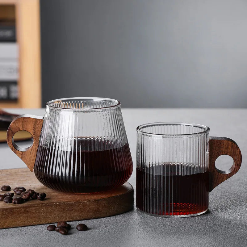 Italian Style Hanging Ear Wood Handle Glass Milk Mug Modern Design Back to School