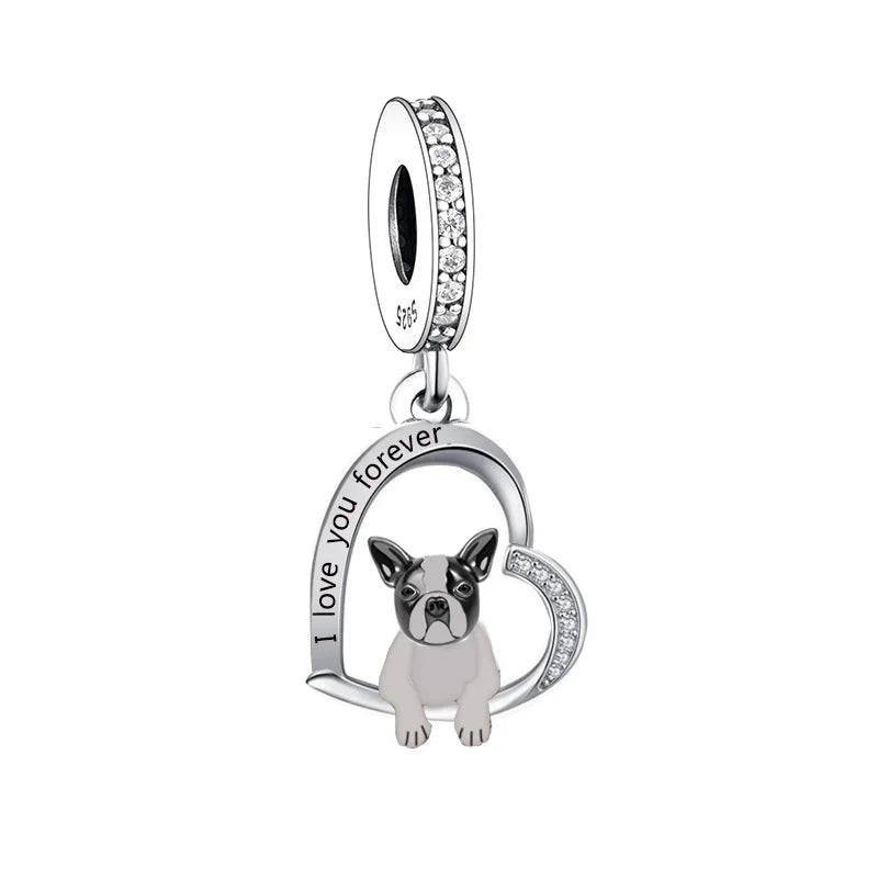 Fit Original Brand Charm Bracelet 925 Sterling Silver I Love You Forever French Bulldog Bead for Women Memorial Jewelry Making
