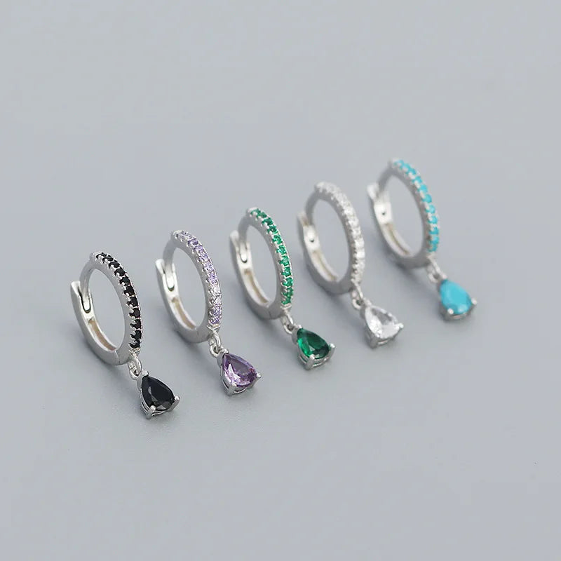 European and American Light Luxury S925 Pure Silver INS Style Geometric Water Droplet Inlaid Colorful Zircon French Earrings