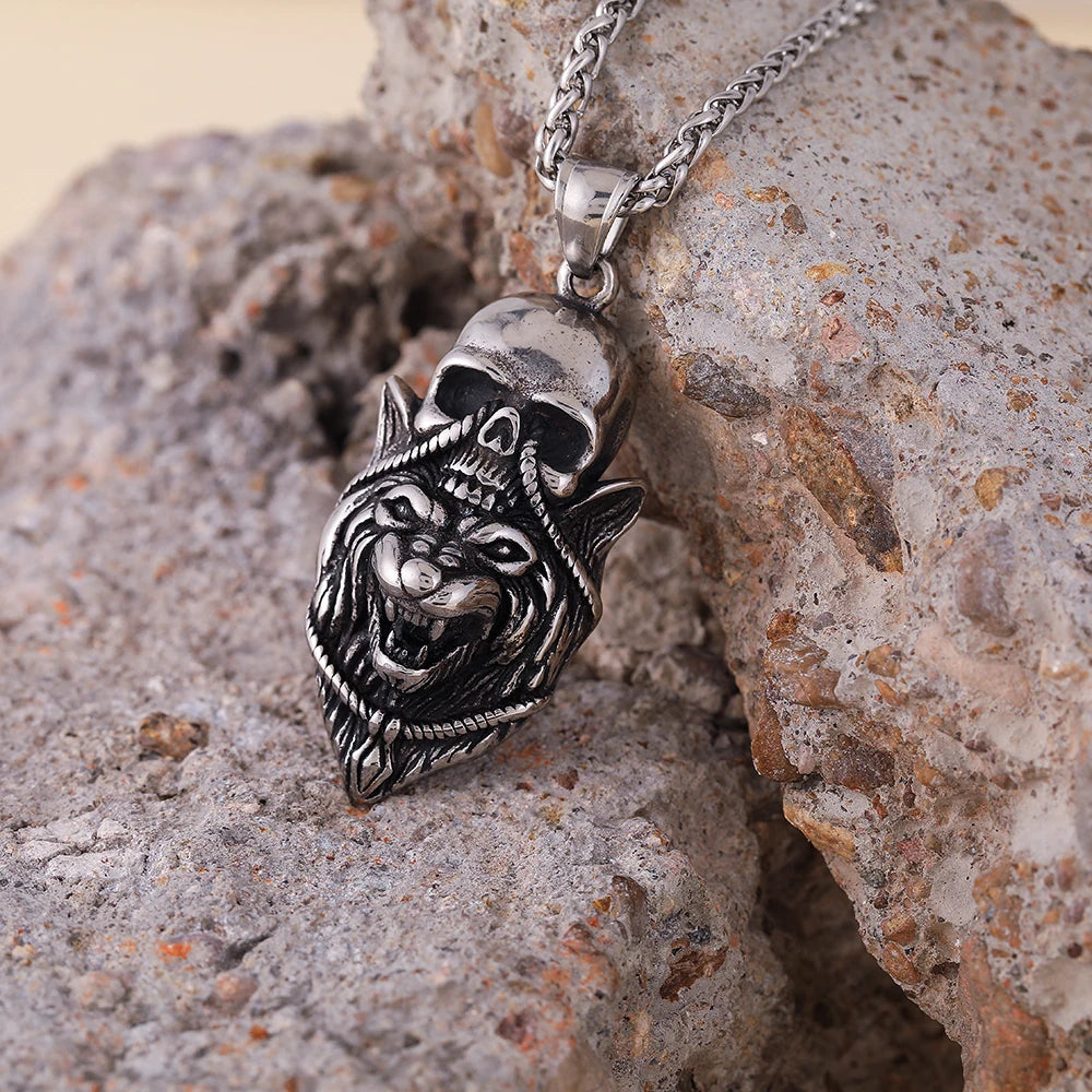 New Design Lion Pendant Necklace Hip-Hop Punk Style Stainless Steel Skull Jewelry Pendant for Men