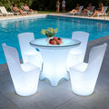 Modern Plastic Outdoor LED Lighted Bar Stool Table and 4 Chairs Sofa Set with Curved Bench-IP65 Waterproof
