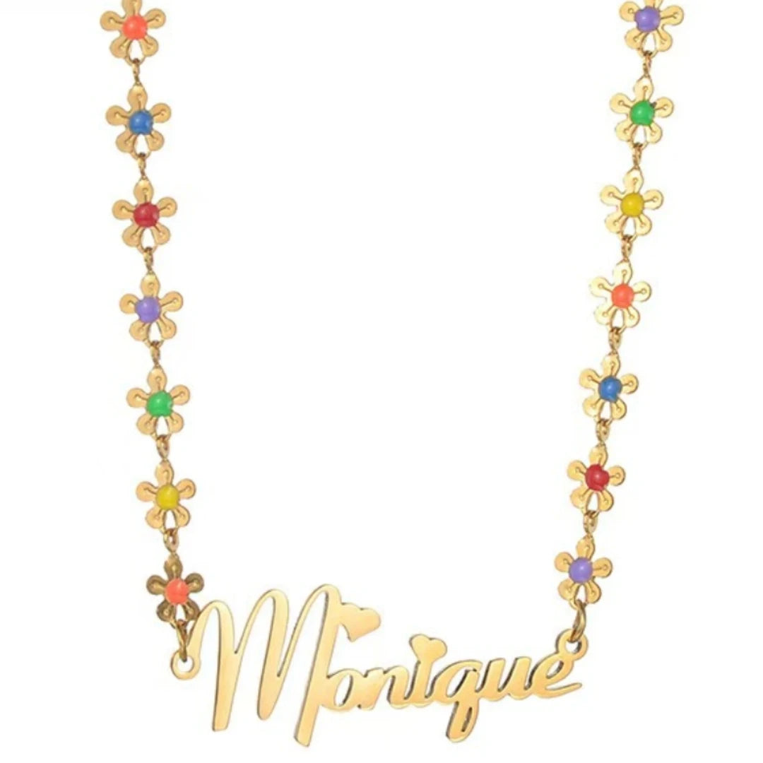 QIUHAN Mixed Color Enamel Nameplate Bracelet Stainless Steel Custom Name Butterfly Necklace