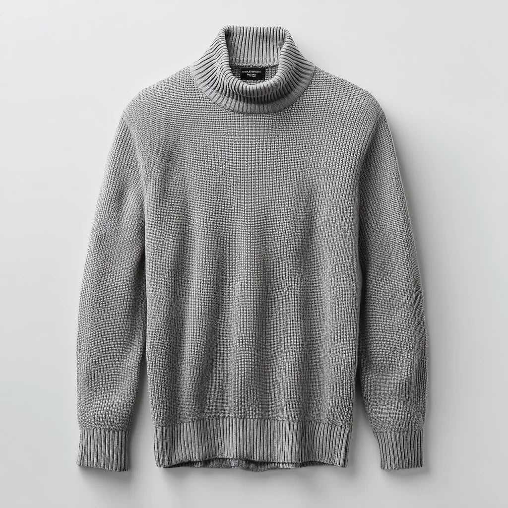 Men's Thermal Waffle-Knit Cotton Turtleneck Sweater