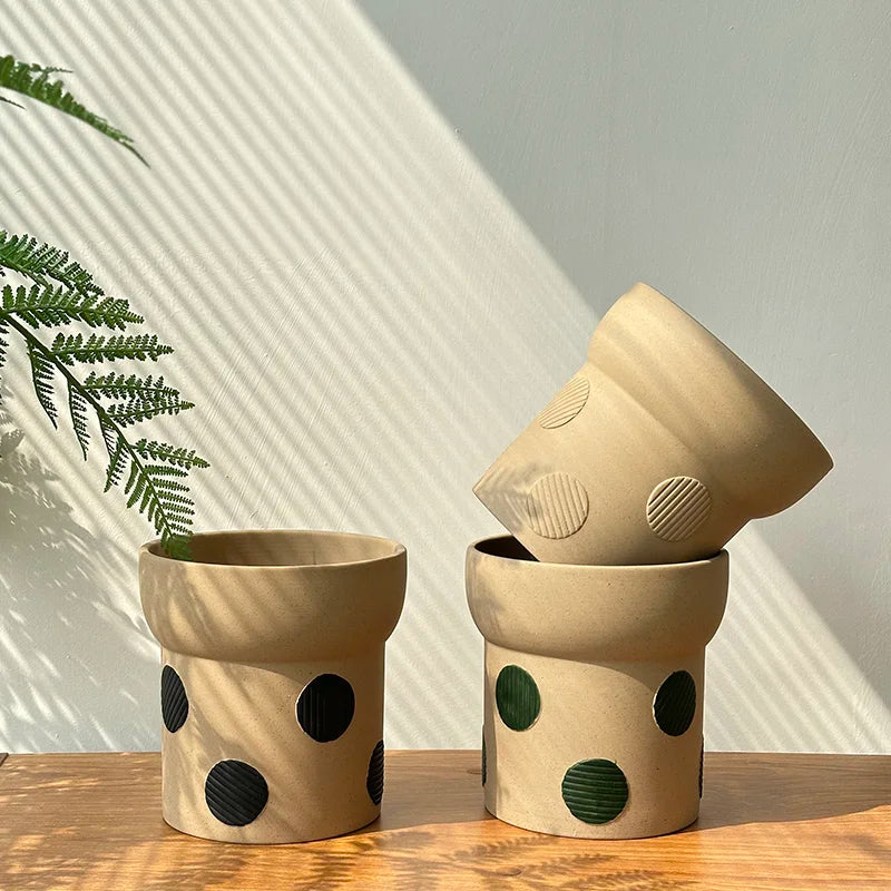 2024 New Item Round Shape Indoor Ceramic Table Flower Pots Planter Pot
