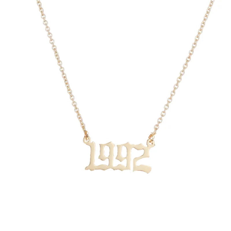 AA01287 1980-2022 Birth Year Pendant Stainless Steel English Birth Year Necklace Women Unisex