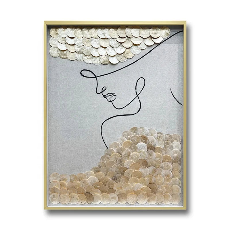 Vintage Home Decor Painting Woman 3D Wall Art Creative Shell Art Oil Painting Sea Shells Handmade Artwork Living Room Decoration