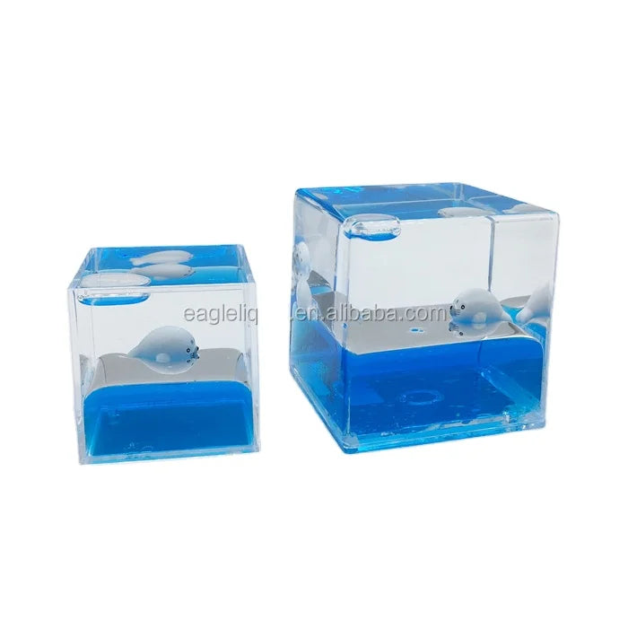 Souvenir Gifts Custom Liquid Floater Paper Weight Acrylic Crystal Plastic Cube Shape Aqua Oil Water Paperweight