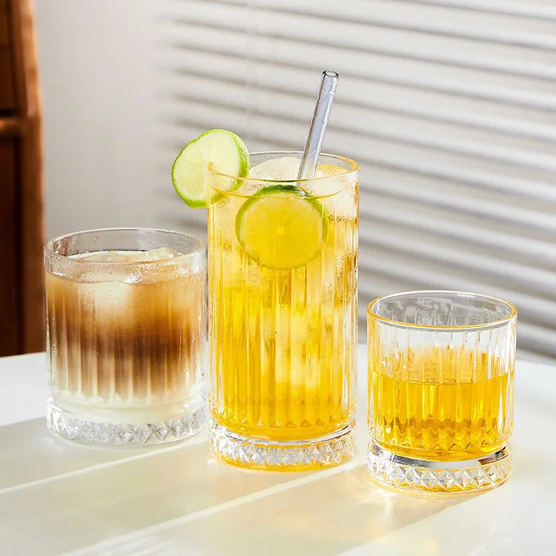 Ribbed Juice Water Drinking Glass Cup 300ml 10oz Vertical Striped Borosilicate Whiskey Tumbler Glass for Home Hotel Restaurant