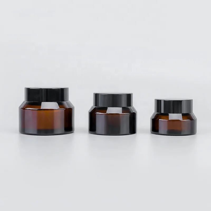 Luxury Cosmetic Packaging Glass Cream Jar 15G 30G 50G Diagonal Shoulder Glass Amber Brown Jar for Cream
