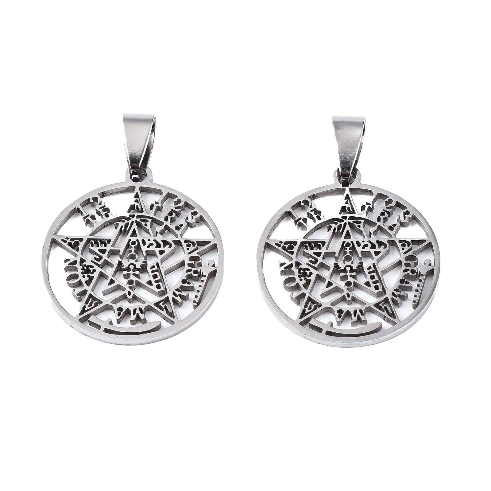 Pandahall 20 Pcs Religion 201 Stainless Steel Pendants with Snap on Bails Tetragrammaton Pentagram Wiccan Pendant