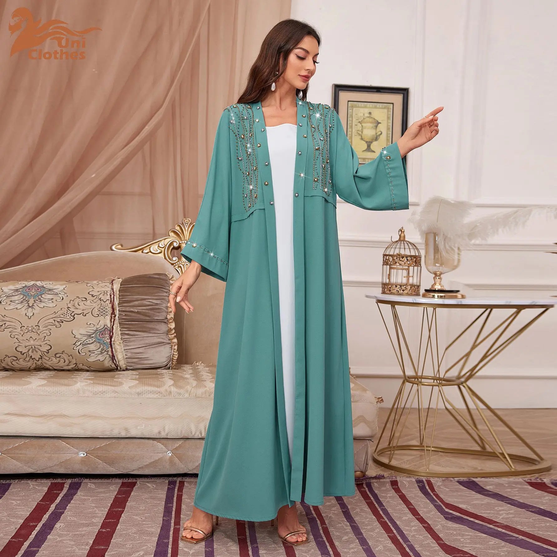U1502 New Trendy Modest Muslim Maxi Dress Abaya Fancy Eid Ramadan Dubai Kaftan