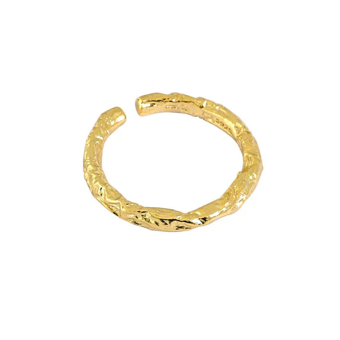 Minimalist Design 18K Gold Plated S925 Sterling Silver Texture Finger Open Ring for Women JA508